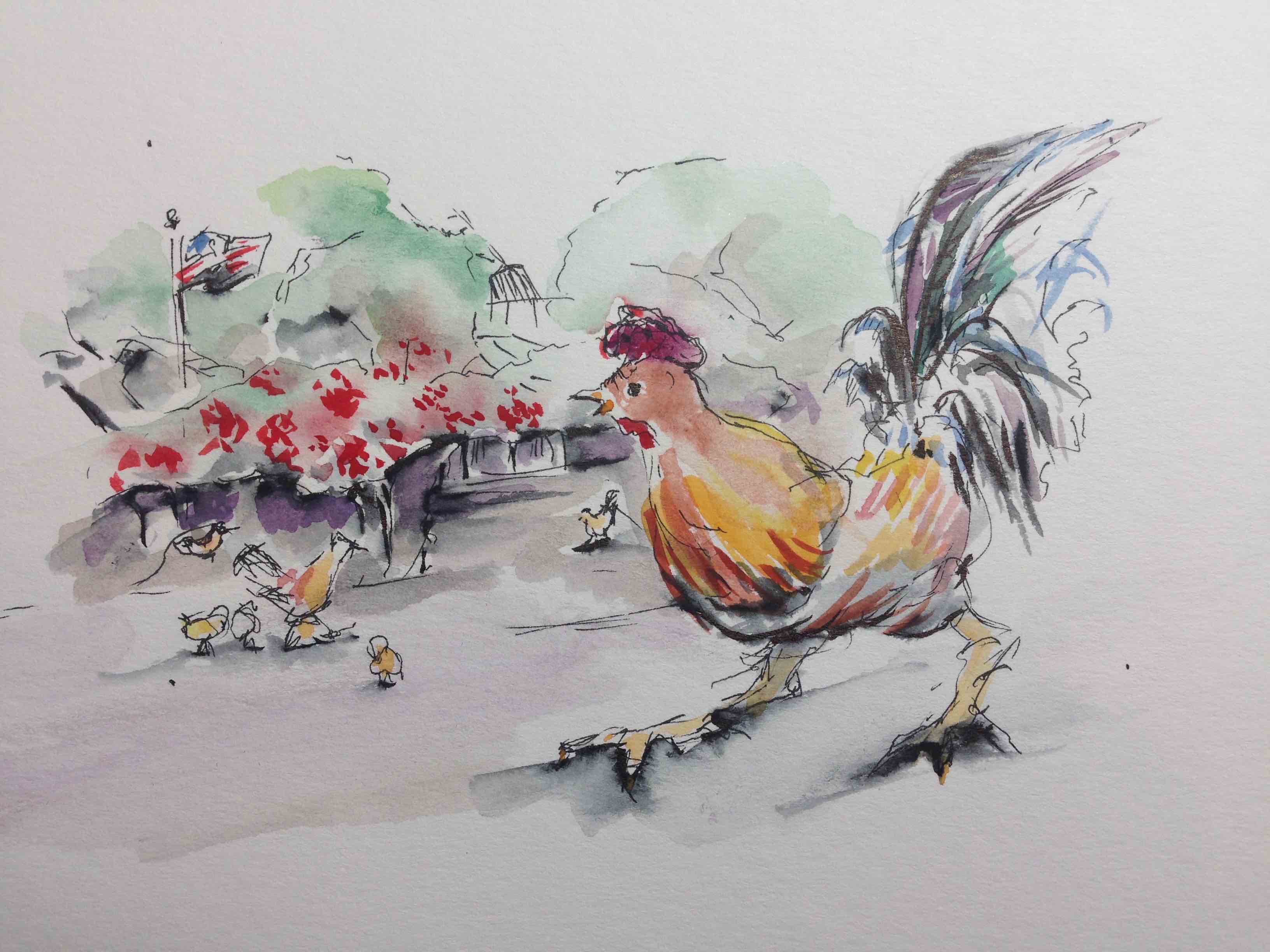 A former cartoonist, occasional parade organizer and ongoing designer of hats and accessories, Bradford’s ink and watercolor sketches capture the essence — and absurdity — of our island home.