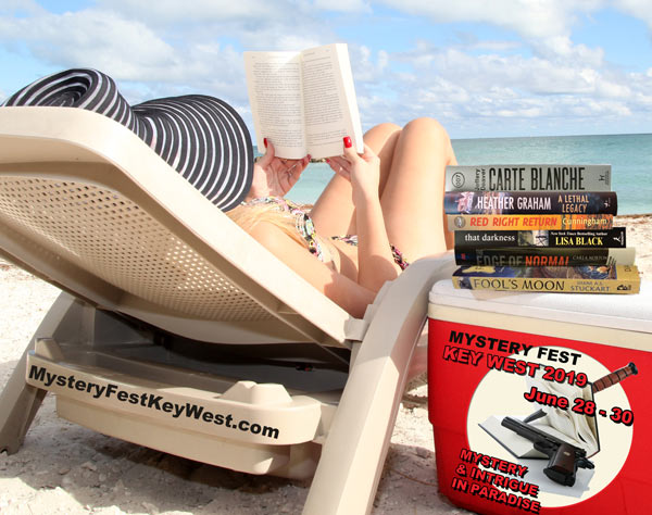 Woman reading mystery novels on beach