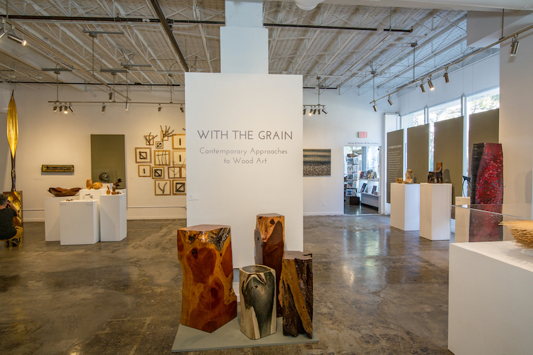 Contemporary wood art on display in gallery