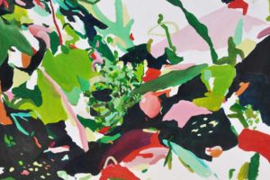 Artwork Abstract green pink white and black