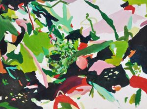 Artwork Abstract green pink white and black