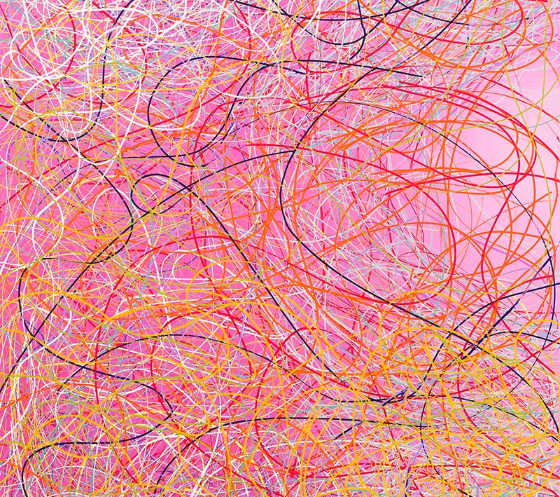 Artwork abstract colorful line on a pink background