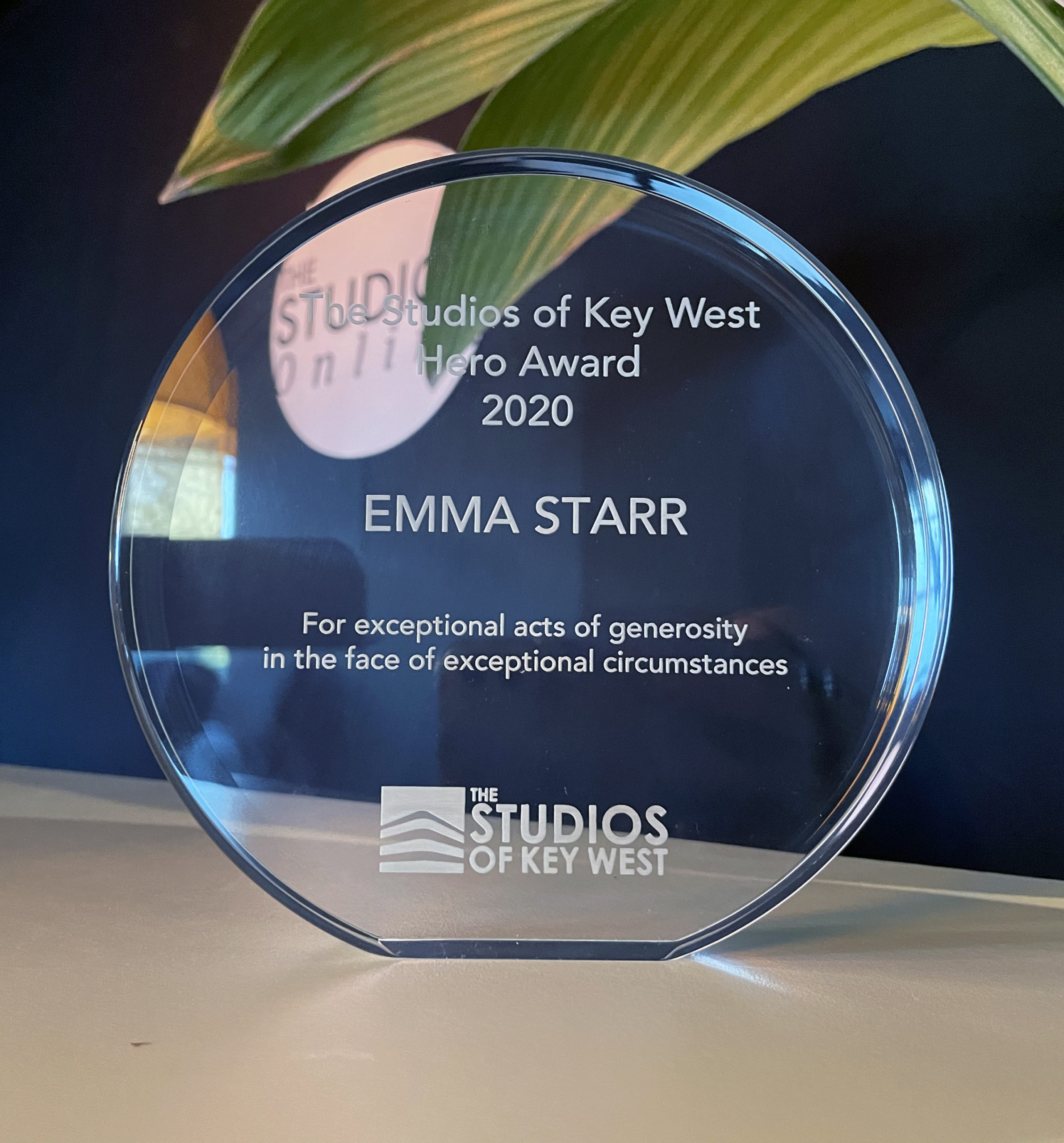 Emma Starr's award from the Studios of Key West