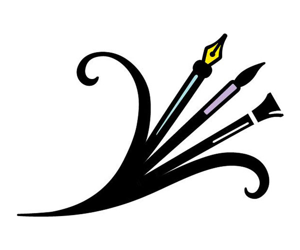 Graphic of pen and brush looks like a bouquet