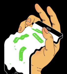 Illustration of iphone melting in hand