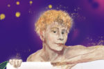 Drawing of Pan from A Midsummer Night's Dream against blue background/