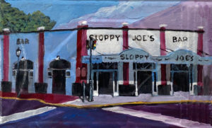Acrylic painting of Sloppy Joe's Bar on a roof tile.