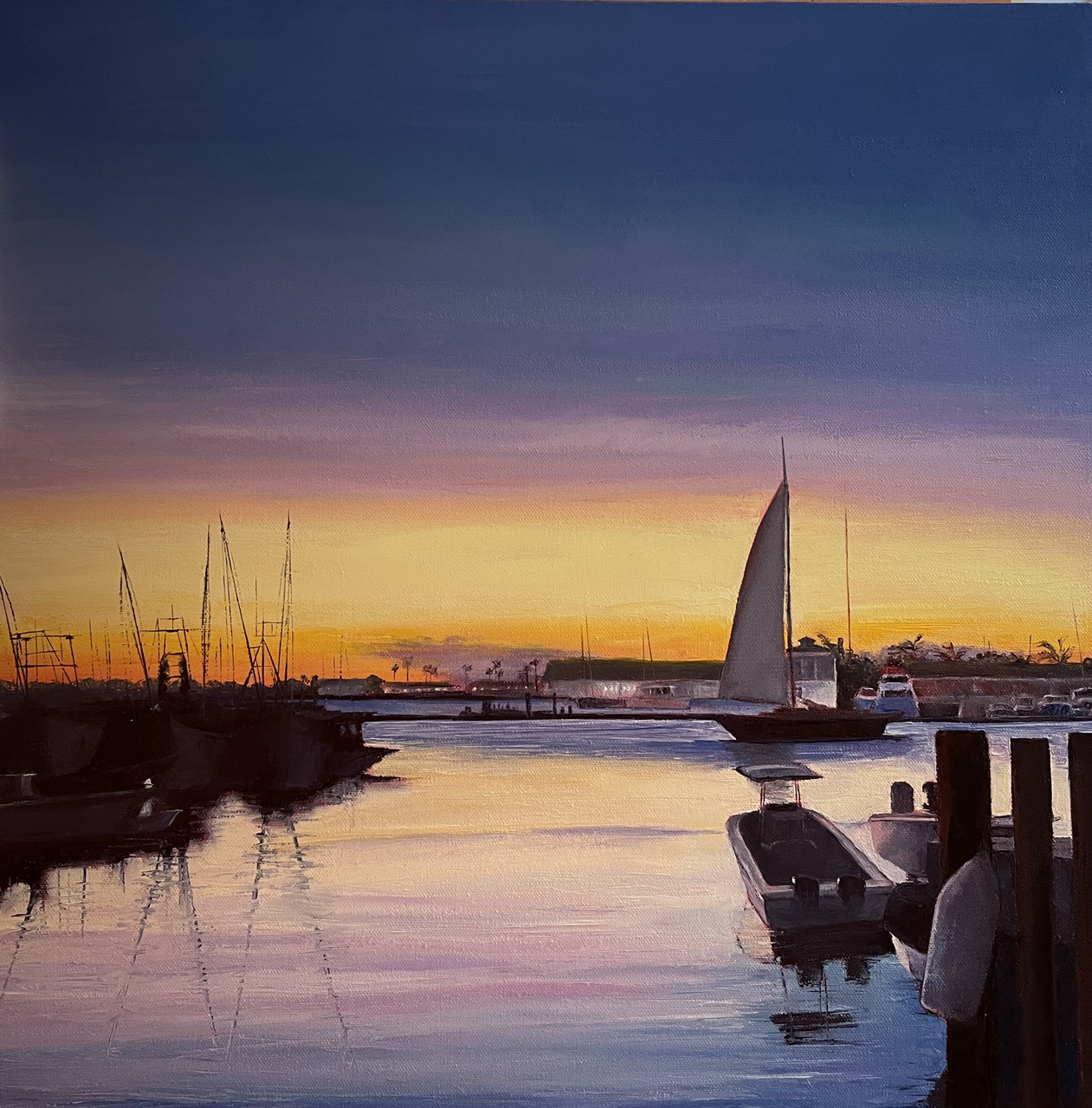 Connors’ oil paintings capture the feel of Key West through the moments she glimpses: people at the corner ice cream joint; angels at the cemetery; bikes, boats, dogs and their walkers; palms, bananas, pools and patios.