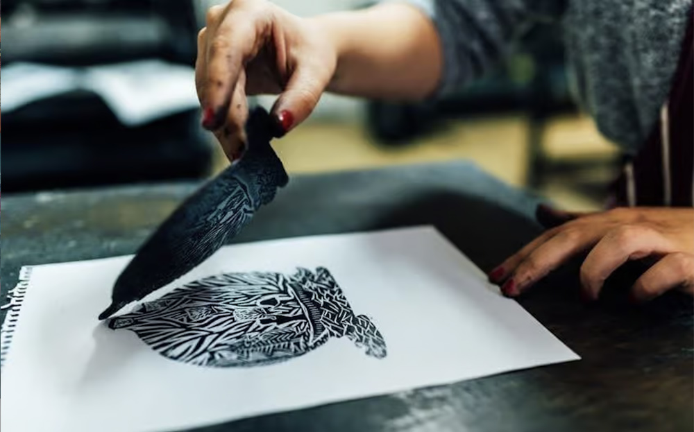 The workshop shows how to make a relief print without a press. Participants will create original works of art or repeat patterns with their relief image.