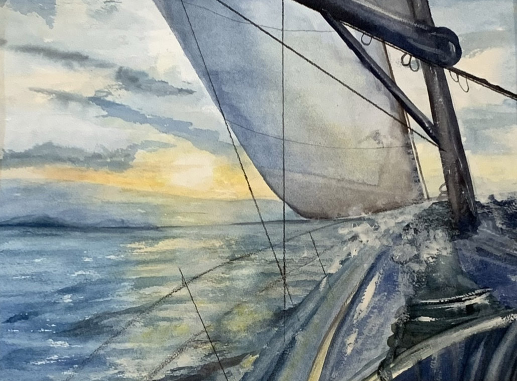 Sailboat Journey, Cyanotype Print on Watercolor Paper, 2020