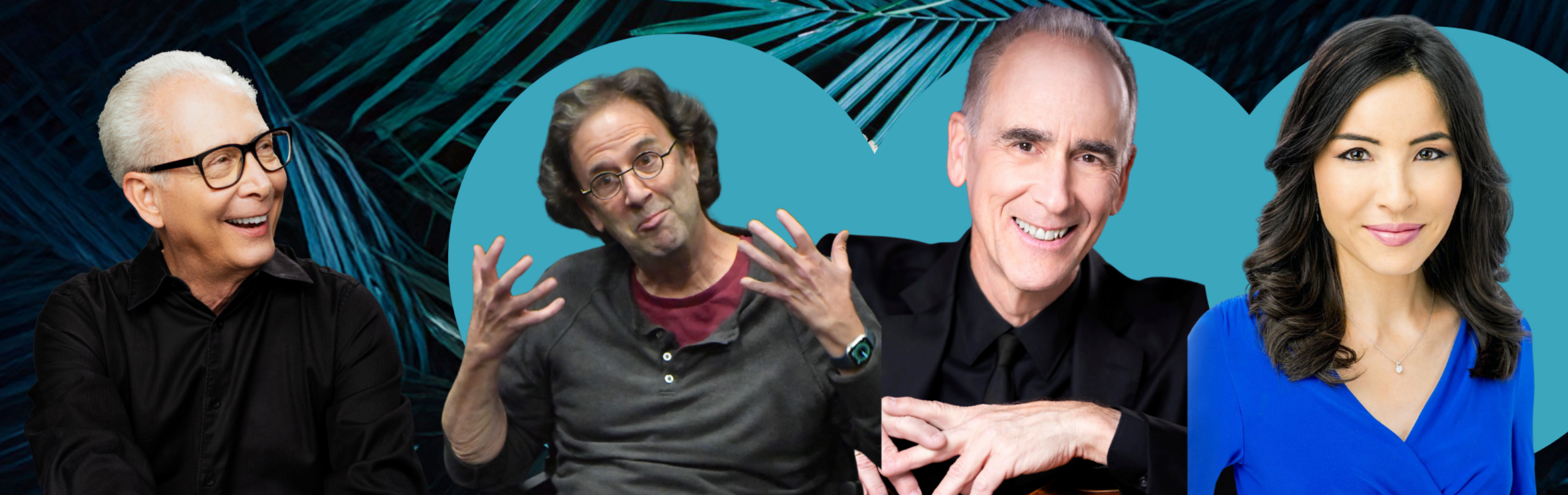 three men and one woman as part of a speaker series